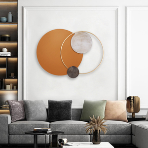 Décoration murale moderne en métal, art abstrait géométrique, cercle mural suspendu, sculpture murale en métal doré de luxe pour salon, décoration d'hôtel - Product Image 1