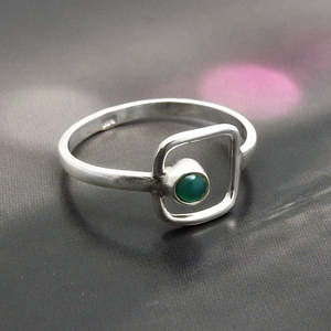 Unique Square Cut Open <b>925</b> Sterling <b>Silver</b> <b>Rings</b> Comes With Round Cut Green Onyx Gemstone Handmade Bohemian Jewelry For Women - Product Image 1