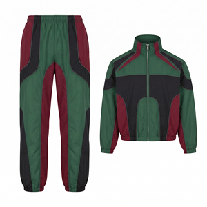 Ensemble de survêtement unisexe color block, veste et pantalon longs sportifs décontractés, rouge et gris, en molleton extensible/coton, séchage rapide, hiver - Product Image 2