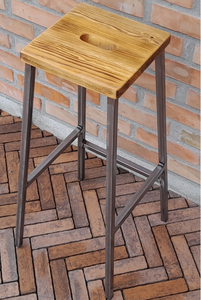 Tabouret de bar rond en bois de récupération, design traditionnel-moderne, structure en fer/métal, revêtement PU, 1 pièce, style farmhouse, pour salle à manger, bar à domicile, café, hôtel - Product Image 5