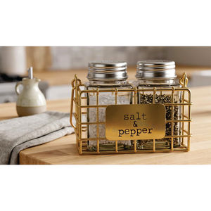 Juego de Salero y Pimentero de Acero Inoxidable Color Dorado con Soporte, Molinillo de Especias para Mesa de Cocina - Product Image 1