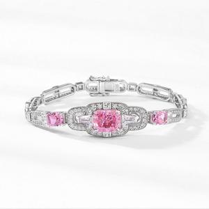AMBER JEWELS Bracelet tennis de luxe unisexe en diamant de laboratoire rose, maillons géométriques, plaqué or 10K, certifié IGI T-2563, pour mariage - Product Image 3