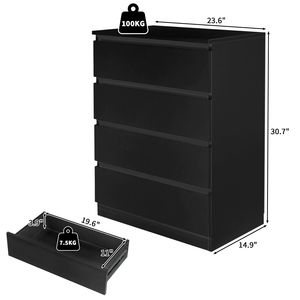 Cassettiera a 4 cassetti in rovere massello, stile europeo semplice, allungabile, per camera da letto, ufficio o soggiorno, colore nero - Product Image 4