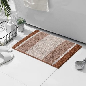 Tapis de bain en coton rayé rectangulaire antidérapant, épais et moderne, pour salle de bain - Product Image 1