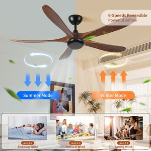 Ventilatore da soffitto in legno a basso profilo da 62 pollici con telecomando, motore DC silenzioso e reversibile, senza luce, funzione reversibile - Product Image 3