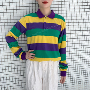<b>Men's</b> Striped Knitted <b>Polo</b> <b>Shirt</b> Short Sleeve Casual Color Blocked Design Purple <b>Green</b> Yellow - Product Image 4