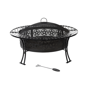 Brasero de Leña para Exteriores, Brasero Redondo de Acero con Parrilla para Asar, Rejilla de Cocina, Pantalla Antichispas y Llameador FP003 - Product Image 1