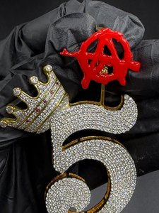 Colgante Personalizado con el Número 5 de la Suerte, Plata de Ley 925, con Inicial en Forma de Corona, Estilo Hip Hop para Hombre - Product Image 5