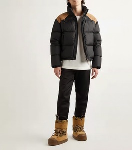 <b>Men's</b> <b>Cream</b> Quilted Puffer <b>Jacket</b> Stand Collar Zipper Closure Windproof Winter Casual Thick Polyester Fiber Filling - Product Image 4