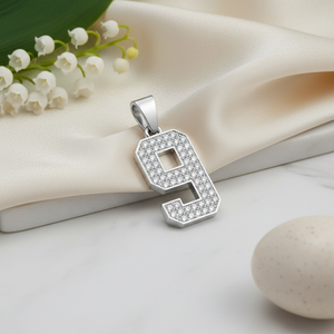 Diamtrendz Lucky Number 9 <b>Pendant</b> Without Chain 925 Silver Cubic Zirconia Diamond 10K 14K 18K <b>Solid</b> <b>Gold</b> Option Available - Product Image 1