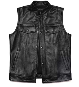Autumn Winter Men's Faux Leather Waistcoat Stand Collar Motorcycle Biker Vest Classic Stylish Sleeveless Jacket Rhinestone - Product Image 2