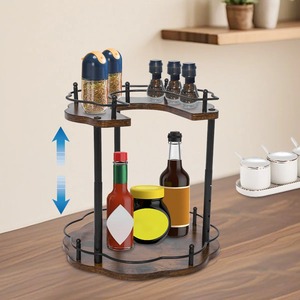 Organisateur de cuisine rustique en bois et métal, parfait pour les épices, les condiments et les essentiels quotidiens, support d'organisation pour pots à épices - Product Image 4