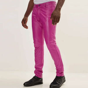 Pantalones de hombre de cuero vacuno de primera calidad, pantalones rectos de lona, ​​ropa informal de moda para otoño e invierno, cintura media con cremallera, ligeros - Product Image 2