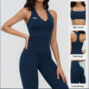 Hot Sale Wholesale Breathable Ladies Pilates Workout Clothing Crew Neck Strapless Sports Bra Mid Waist Biker Shorts <b>Crystal</b> - Product Image 2