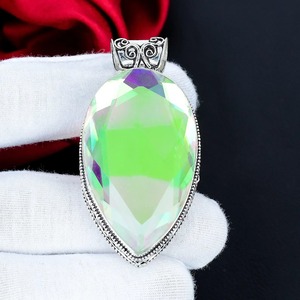 Colgante Gigante de Topacio Místico, Plata de Ley 925, Hecho a Mano, con Facetas, Joyería Bohemia, Regalo para Mujer - Product Image 6