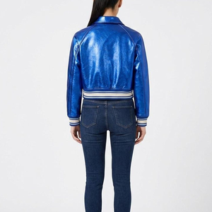 Veste à col roulé réversible en cuir véritable bleu roi pour femme, style sororité, personnalisable, imperméable, grandes tailles, vente en gros 2026 - Product Image 3