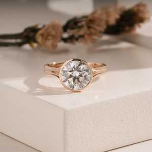 Anillo solitario con diamante de talla redonda Signet de 2,02 quilates para mujer, oro macizo de 14 quilates, regalo de cumpleaños para amantes, amuletos - Product Image 1