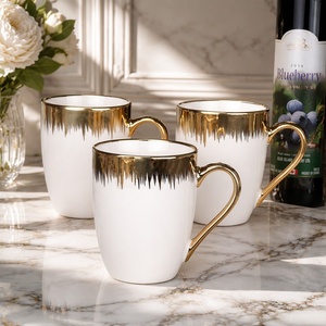 แก้วกาแฟเซรามิกขอบทองหรูหราประณีตทำมือ ลายหยดน้ำสีทอง ขนาด 360 มล. แก้วน้ำชาโบนไชน่าคุณภาพสูงสำหรับ G - Product Image 5