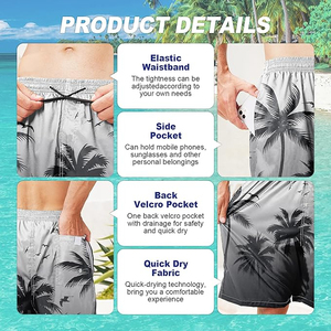 Shorts de bain pour hommes à taille élastique personnalisable avec cordon de serrage, en nylon et 100% polyester, pour la course et la plage, avec doublure en maille - Product Image 6