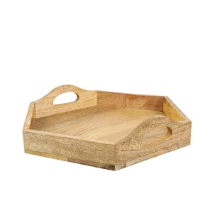 Hexagon Wooden Serving <b>Tray</b> With Handles For Drink And Food <b>Storage</b> Minimalist Design Unfinished Natural Wood Finish - Product Image 2
