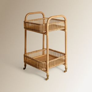 Luxury Hotel Style Rattan <b>Serving</b> <b>Trolley</b> With Elegant Wooden Finish And Durable Mobility Wheel System - Product Image 1