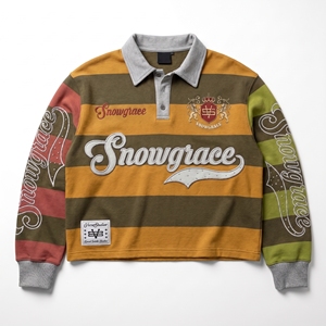 Jersey de Rugby a Rayas de Manga Larga Snowgrace con Logotipo Bordado, Cuello Camisero, Corte Regular, Ropa para Mujer - Product Image 1