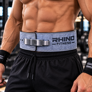 Ceinture de musculation en cuir bleu Rhino Fitness, protection professionnelle, soutien lombaire réglable, design enveloppant pour la salle de sport - Product Image 3