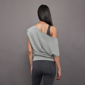 Sudadera Oversize Gris para Mujer con Hombros Descubiertos, Manga Corta, Ajuste Holgado, Hombro Caído, Color Liso, Estilo Casual, Top Pullover para Otoño - Product Image 2