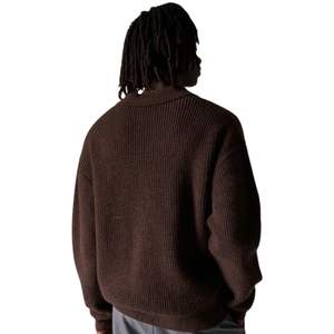Pull Polo Homme en Maille Gaufrée à Manches Longues Marron Décontracté Col Boutonné Haut Doux Texturé Mélange Coton Personnalisable OEM - Product Image 4