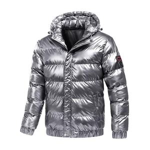 Chaqueta Acolchada Plateada con Capucha para Hombre, Cuello Alto, Cierre de Cremallera, Informal, de Invierno, Resistente al Viento, Gruesa, Largo Regular, Color Sólido - Product Image 4
