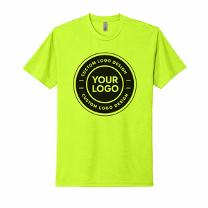 T-shirt à manches courtes vert néon pour homme, col rond, logo personnalisé imprimé, jersey décontracté en coton, coupe classique, design avant fluorescent - Product Image 1