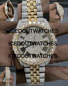 Ensemble de montres de luxe pour hommes serties de diamants, avec cadran en verre, bracelet en acier inoxydable, résistant à l'eau 10 bars, bijoux hip-hop - Product Image 4