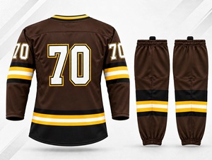 Ensemble de maillot de hockey sur glace personnalisé sublimé marron, uniforme de hockey sur glace respirant et robuste, numéro d'équipe personnalisé 70, entraînement et match - Product Image 4