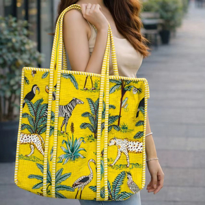 <b>Boho</b> Quilted Cotton Large Grocery Shopping Tote <b>Bag</b> for Women Open Closure Shoulder <b>Bag</b> Block Print Washable Luggage Tote <b>Bag</b> - Product Image 1