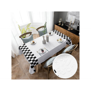Classic Organic Cotton <b>Tablecloth</b> 60x108 Inches Beige <b>Striped</b> Embroidered GOTS Certified Durable for Holidays Gatherings Dining - Product Image 2