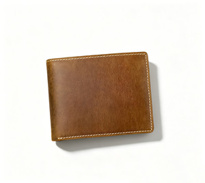 [En stock][Prix de vente au détail] Portefeuille homme en cuir Crazy Horse Castello fait main de qualité supérieure, à double pli, avec porte-cartes d'identité, marron clair - Product Image 4