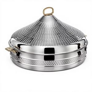 Luxury Silver Food Warmer with White Marble Bead Handles Elegant Round Chafing Dish Decorative <b>Buffet</b> <b>Server</b> for Weddings - Product Image 5