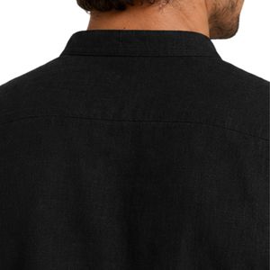Camisa Henley de Lino Mezclado con Cuello Mandarín para Hombre, Negra, Manga Corta, Casual, Verano, Transpirable, con Botones, Personalizable OEM - Product Image 6