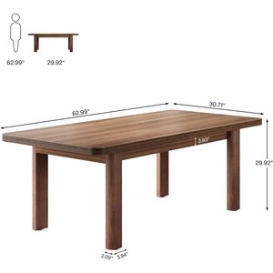 63-Inch Executive <b>Solid</b> <b>Wood</b> Computer <b>Desk</b> with Simple Farmhouse Design and <b>Solid</b> <b>Wood</b> Legs for Office or Study Workstation - Product Image 5