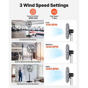 30-Inch High Velocity Pedestal <b>Fan</b> 9100 CFM Industrial <b>Standing</b> Floor <b>Fan</b> 85 Degree Oscillating 3 Speed Adjustable Height for AU - Product Image 2