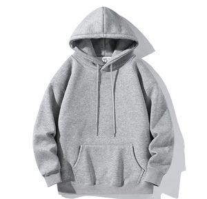 Sweat-shirt à capuche gris pour homme, coupe ample, couleur unie, en molleton de coton, pull décontracté pour l'automne - Product Image 1