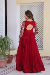 2024 verano cuello en V puro Bandhej con Fox Georgette trabajo de mujer Casual hasta el suelo vestido lavable Festival Bandhej vestido largo - Product Image 6