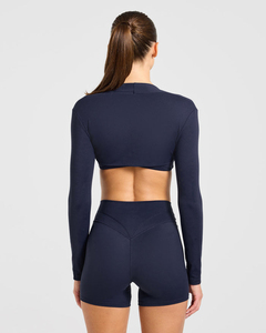 Top de punto elástico OEM para mujer, estilo bolero corto con hombros descubiertos, manga larga, ajuste ceñido, para uso casual en capas, de poliéster y elastano - Product Image 2