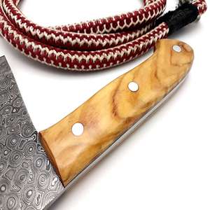 Couteau à découper artisanal en acier Damas avec lame à pointe tombante, bord plat, haute dureté, compatible lave-vaisselle, manche en bois - Product Image 2