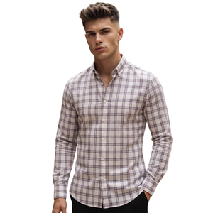 Chemise en flanelle à carreaux beige marron pour homme, manches longues, boutonnée, chemise décontractée à carreaux, tissu brossé doux, streetwear tendance - Product Image 2