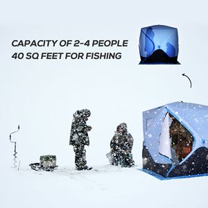 Tenda da Pesca sul Ghiaccio Portatile Isolata per 4 Persone, Gazebo da Spiaggia con 2 Porte, Borsa per il Trasporto e Accessori Leggeri Inclusi - Product Image 6