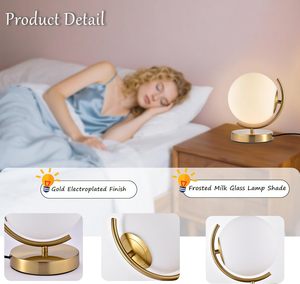 Vintage Antique Gold Table <b>Lamp</b> with Round Glass Globe Shade 7.1 Inch Modern Metal Desk <b>Lamp</b> for Bedroom Home Lighting - Product Image 4