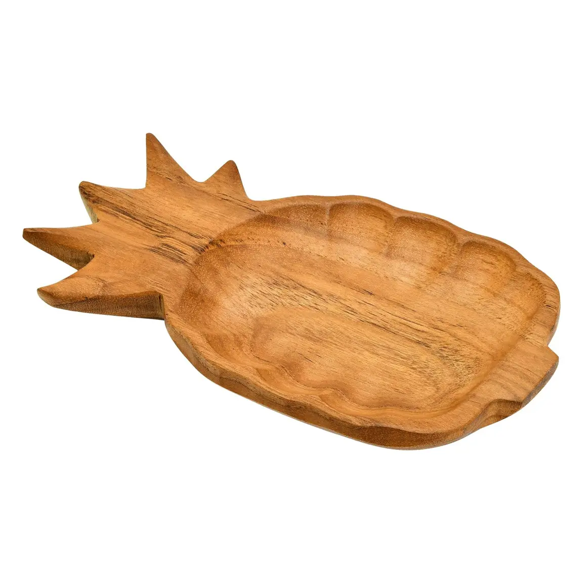 Food Safe Teak Wood Serving Platter Versatile Wood Fruit Plate Pineapple Carved Wooden Kitchen Decor & Serving Bowl for Salad