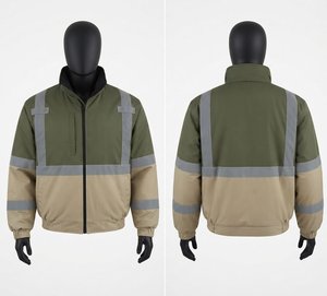 <b>Men</b> Casual Work <b>Jacket</b> 220 GSM Polyester Fabric Olive Black Hi Vis <b>Reflective</b> Panel Custom Logo Safety Waterproof Windproof - Product Image 1