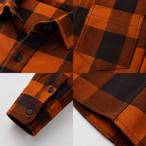 Camisa de Franela a Cuadros de Manga Larga para Hombre, Corte Regular, Casual, 100% Algodón, Cuello con Botones, Invierno, Rojo, Negro, Blanco, Tejido de Sarga - Product Image 4